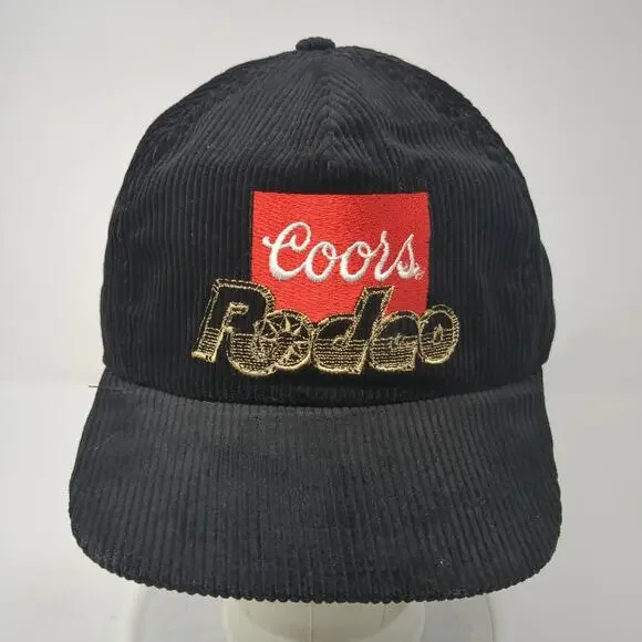 Coors Rodeo Slideback Hat Black One Size Solid Leather Strap Corduroy - Picture 2 of 8